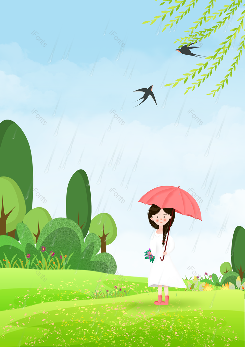 卡通插画清明时节雨纷纷女孩扫墓背景,插画/手绘图,插画/手绘图库,插画/手绘图下载,插画/手绘